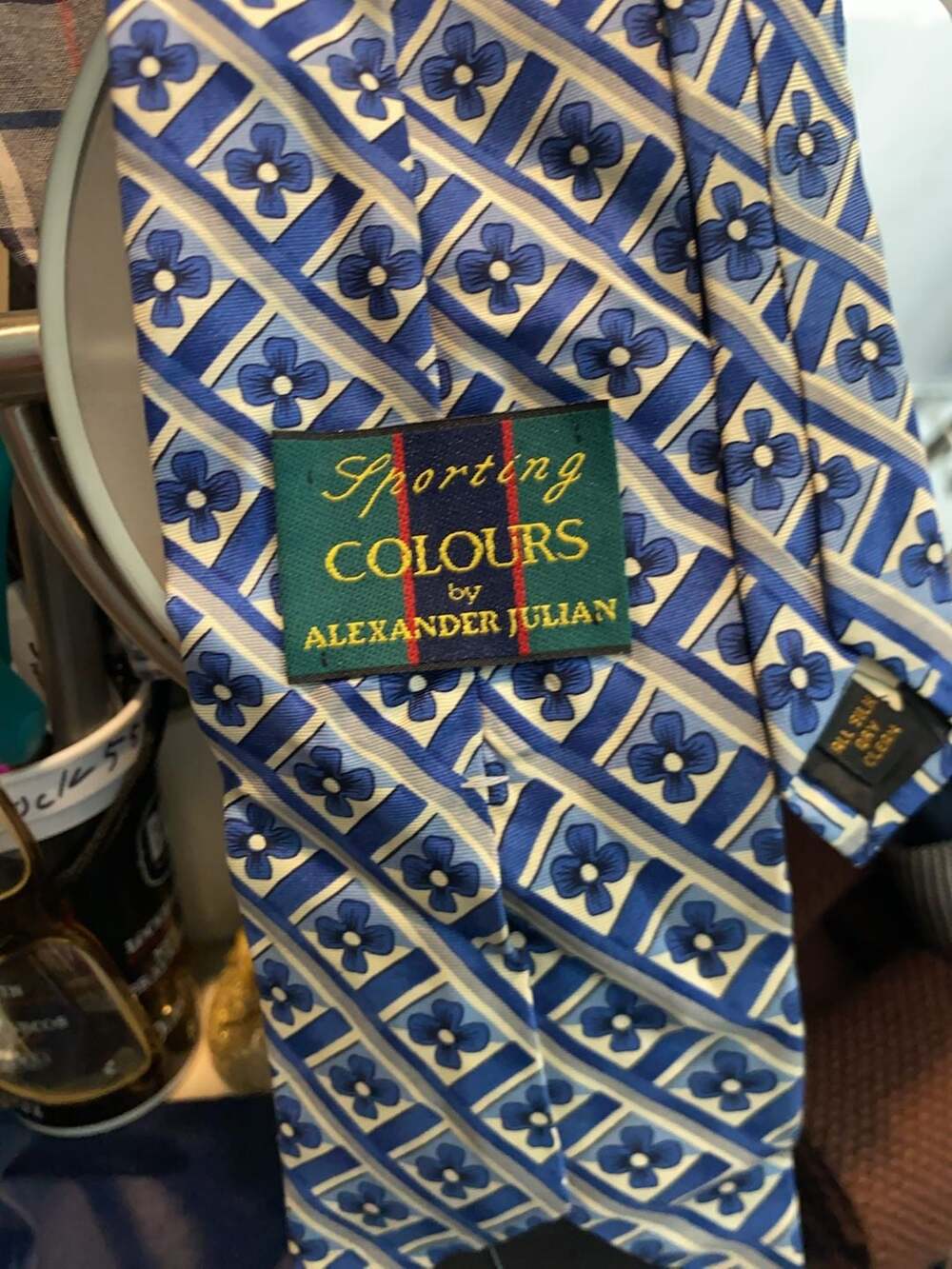 Alexander Julian Sporting Colours Blue Floral Geometric Silk Necktie